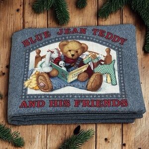 Vintage Daisy Kingdom Blue Jean Teddy Bear Cloth Educational Book